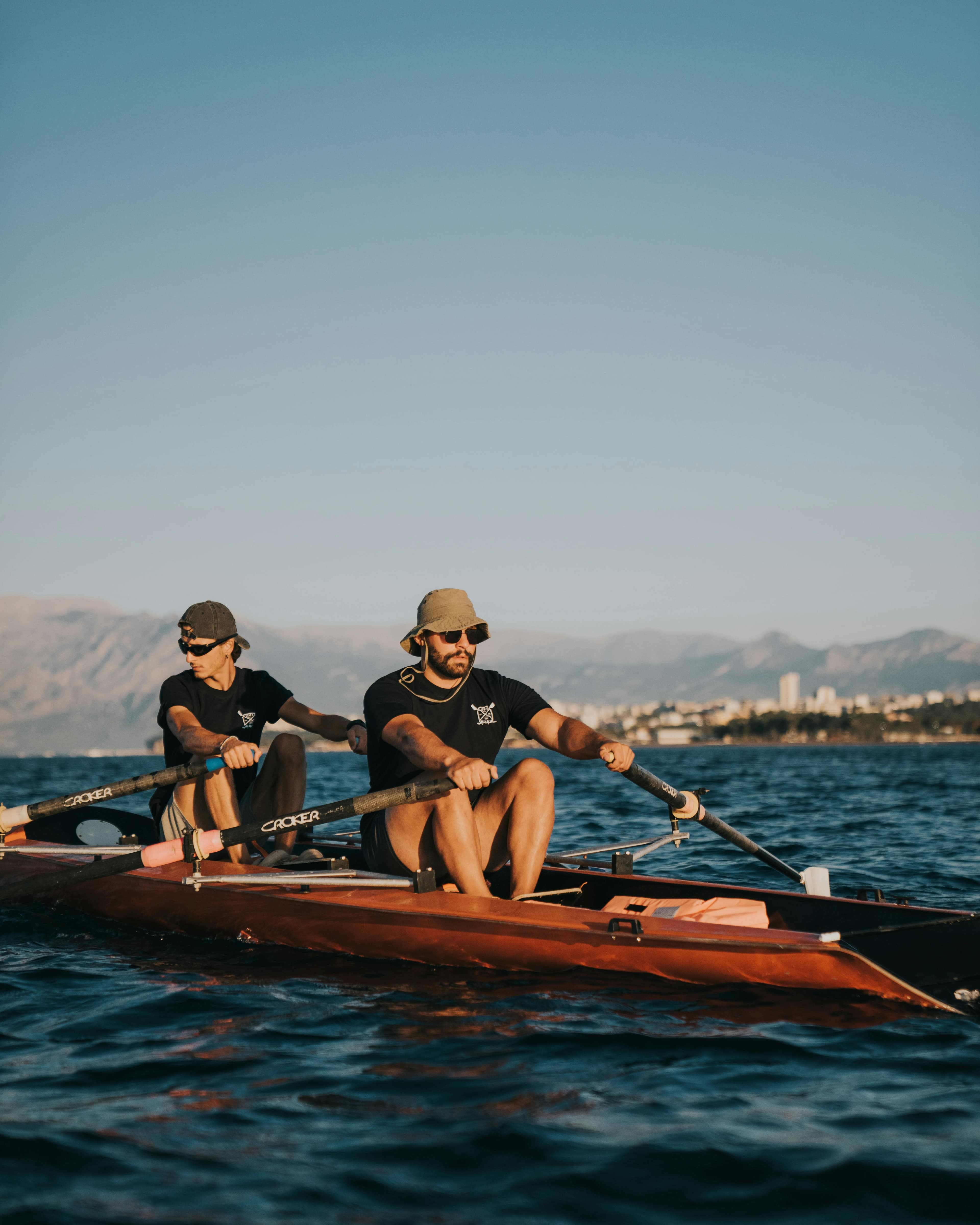 Rowing athlete on water